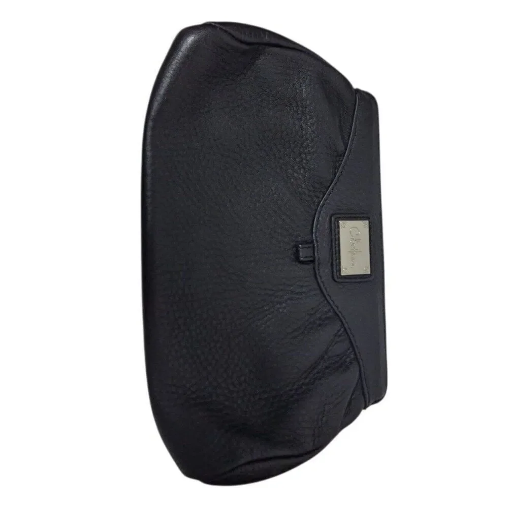 Cole Haan Women's Black Pebble Leather Clutch Magnetic Closure